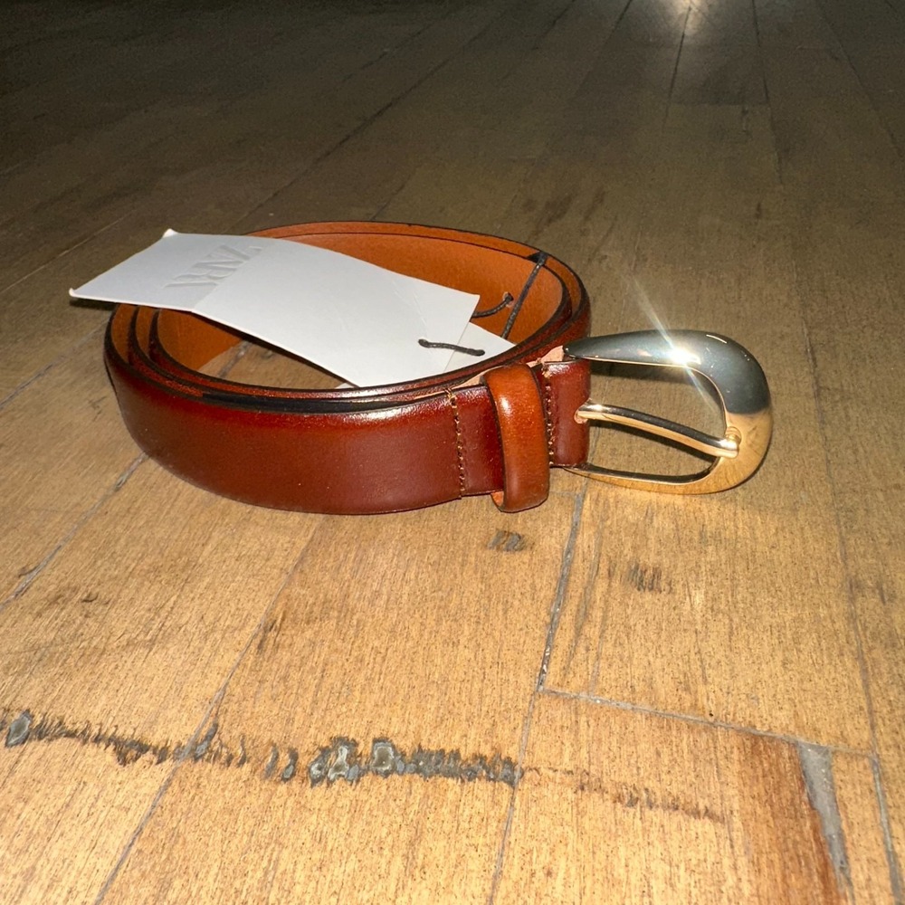 Zara Leather Belt Size 30 Brown Gold-Toned‎ Buckle Adjustable Classic